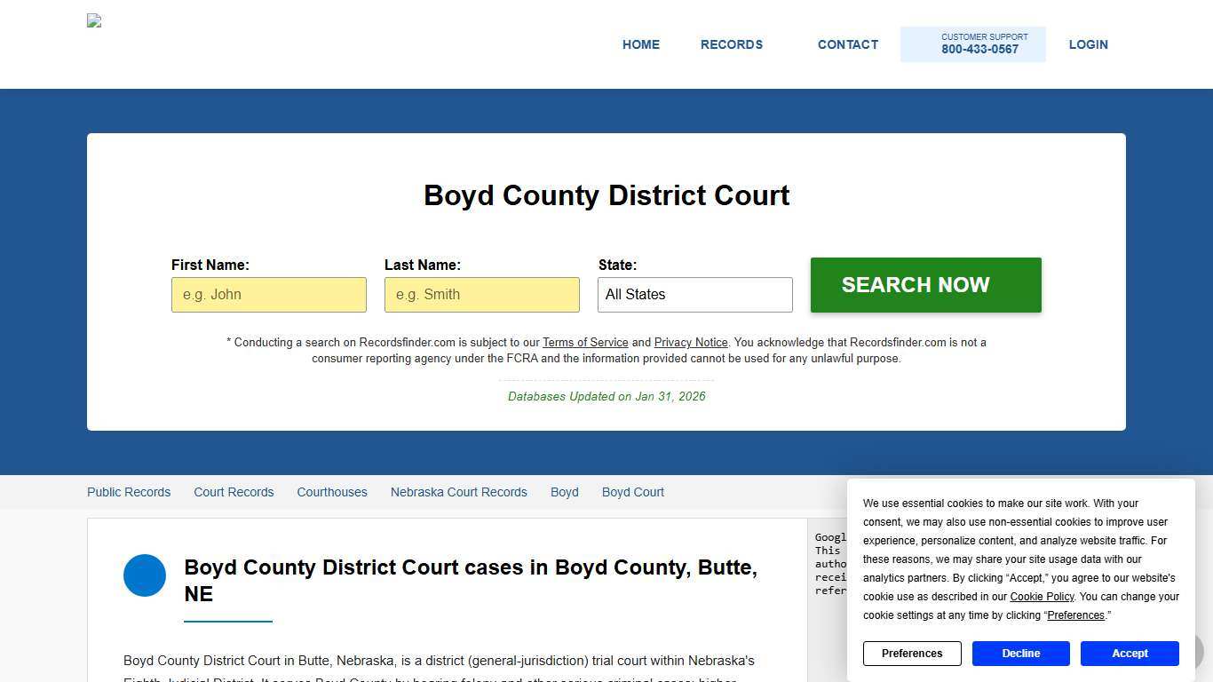 Search Boyd County District Court, NE Cases and Records