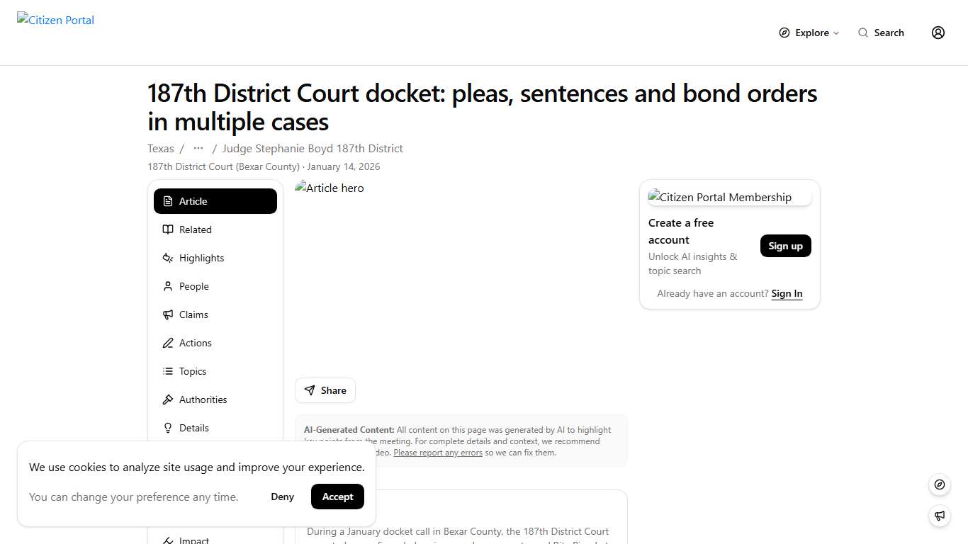 187th District Court docket: pleas, sentences and bond orders in multiple cases Citizen Portal